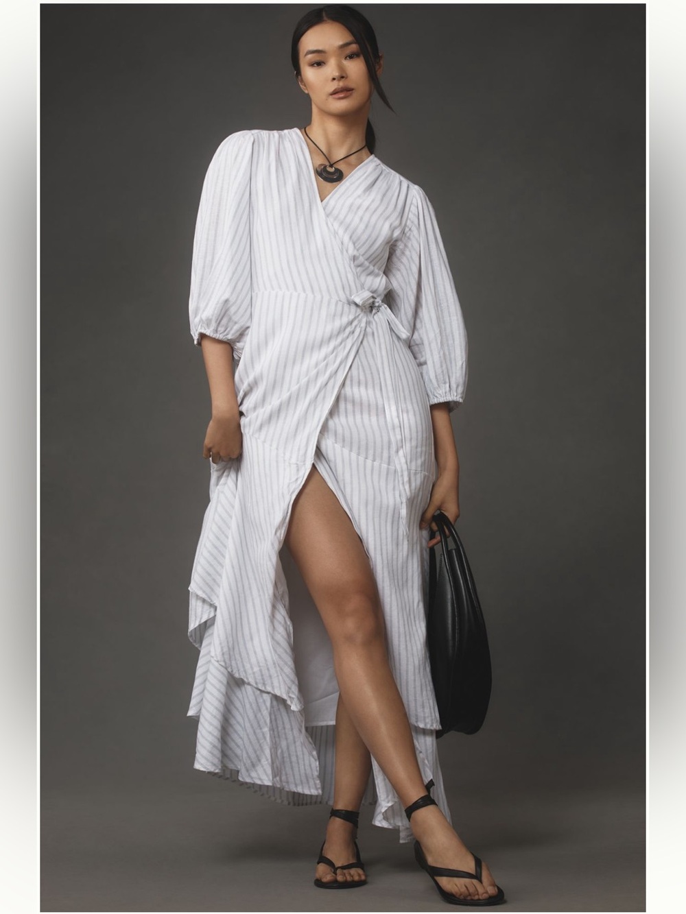 Maeve Striped Linen Wrap Dress